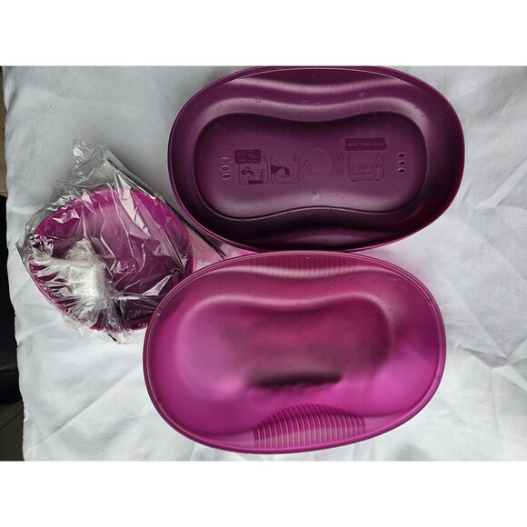 4 pc Tupperware Microwave Breakfast Maker Set Cups Poach Eggs Cooker Purple GC - Picture 1 of 6